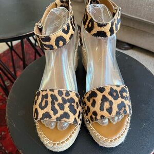 Franco Sarto sandals size 9, cheetah print ankle strap espadrilles